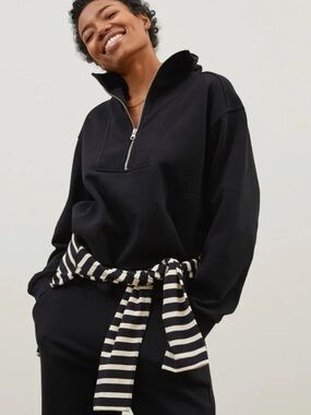 EVERLANE THE TRACK Organic cotton HALF-ZIP Pullover deep navy size small